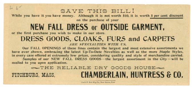 ND Chamberlain, Huntress & Co., Fitchburg, Massachusetts CSA Ad Note (63667)