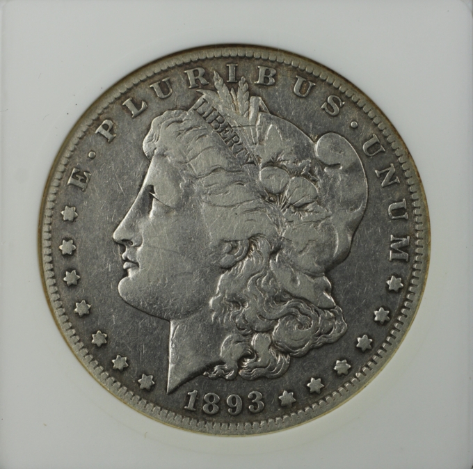 1893-S MORGAN DOLLAR ANACS F15 KEY DATE OLD SOAPBOX HOLDER (59565)