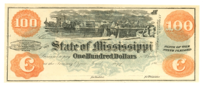 186_ State of Mississippi MS Remainder $100 CR-49A RARE (L5065)