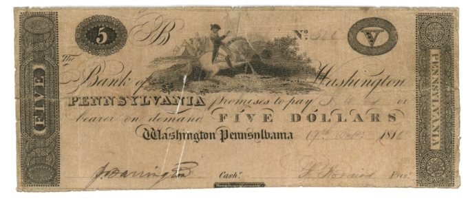 1816 Bank of Washington Pennsylvania $5 PA (L5148)