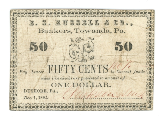 1862 Bankers Towanda Pennsylvania PA 50 Cents (L5163)