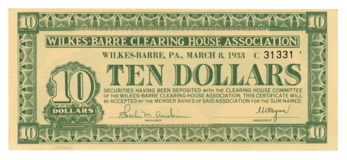 1933 Wilkes-Barre Clearing House Assoc. $10 PA (L5164)