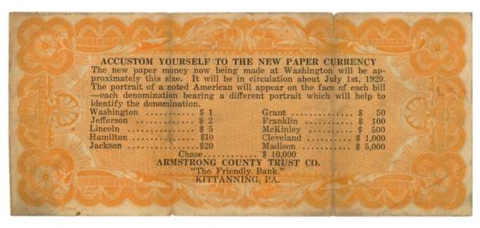 1929 Kittanning Pennsylvania "the friendly bank" PA (L5172)
