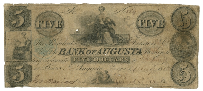 1852 Bank of Augusta Georgia $5 GA (L5181)