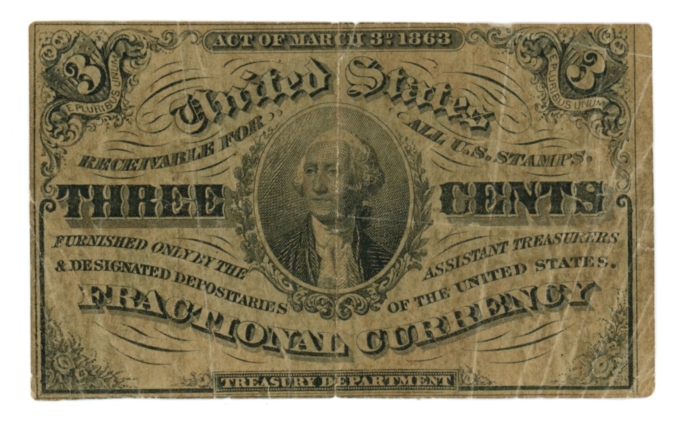 FR-1227 United States Fractional Currency 3c Note (63890)