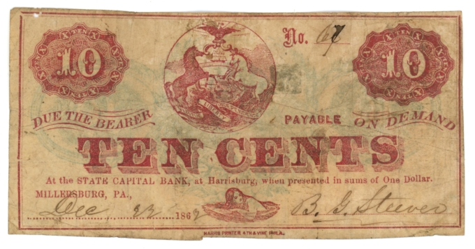 1862 BG Steaver Millersburg Pennsylvania PA 10c Obsolete Note H244-UNL (64032)