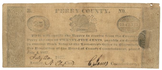 1837 Perry County Bloomfield Pennsylvania PA 25c Obsolete Note (64052)