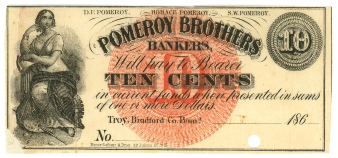 186X Pomeroy Brothers Bankers Troy Pennsylvania PA 10c Obsolete Note (64054)