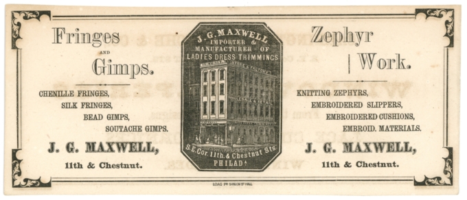 ND JG Maxwell Fringes & Gimps Zephyr Work Pennsylvania PA Ad Note (64021OZ)