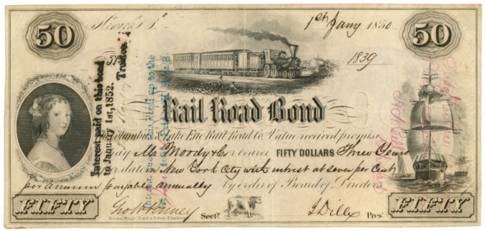 1850 Columbus & Lake Erie Railroad Co. Newark OH $50 Railroad Bond (64022OZ)