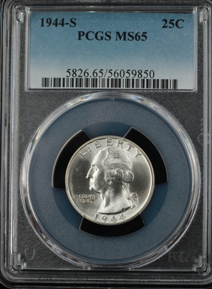 1944-S WASHINGTON QUARTER 25C PCGS MS65 (59850)