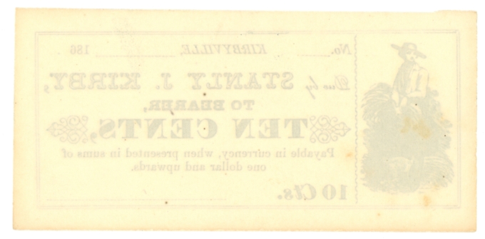 186_ Stanly J. Kirby Kirbyville Pennsylvania PA 10 Cents (L5241)