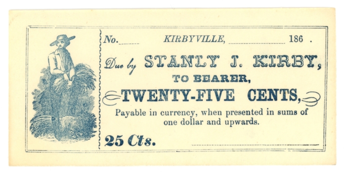 186_ Stanly J. Kirby Kirbyville Pennsylvania PA 25 Cents (L5243)