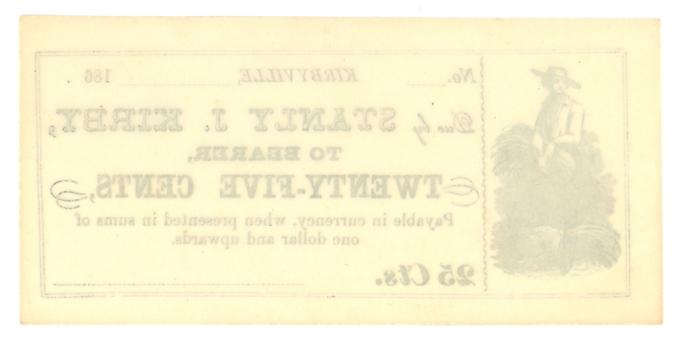 186_ Stanly J. Kirby Kirbyville Pennsylvania PA 25 Cents (L5243)
