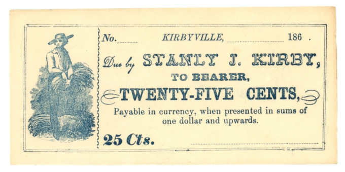 186_ Stanly J. Kirby Kirbyville Pennsylvania PA 25 Cents (L5244)