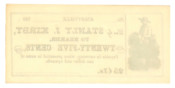 186_ Stanly J. Kirby Kirbyville Pennsylvania PA 25 Cents (L5244)
