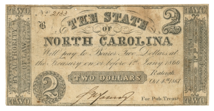 1861 State of North Carolina $2 NC (L5246)
