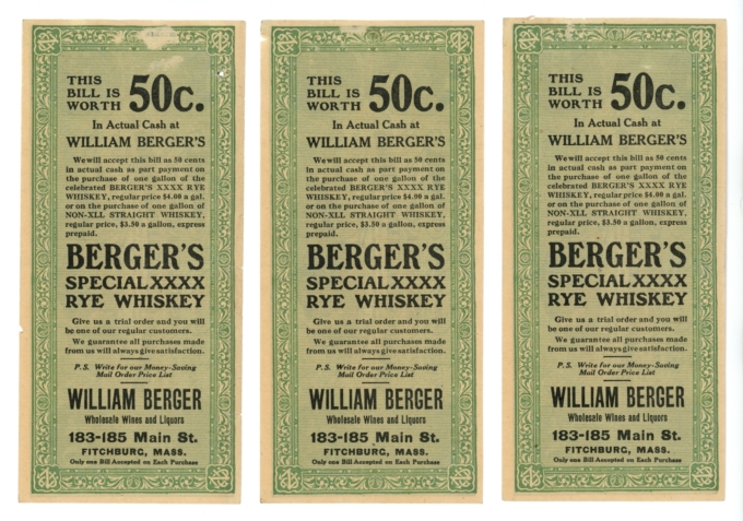 ND CSA Ad 50 Cent Berger's Special Rye Whiskey MA (L5250)