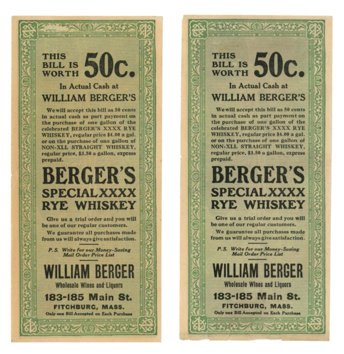 ND CSA Ad 50 Cent Berger's Special Rye Whiskey MA (L5250)