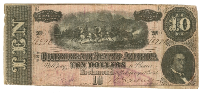 T-68 1864 Confederate States of America CSA $10 (L5251)