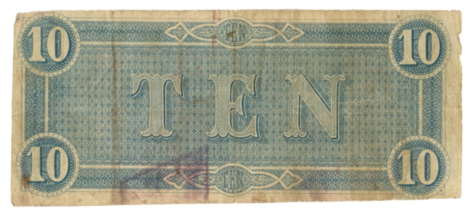T-68 1864 Confederate States of America CSA $10 (L5251)