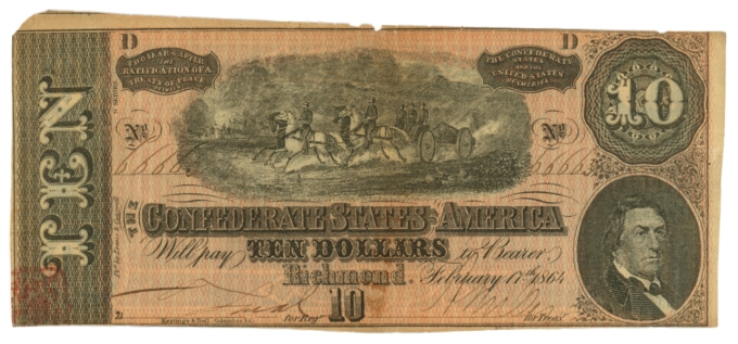 T-68 Confederate States of America CSA $10 (L5252)