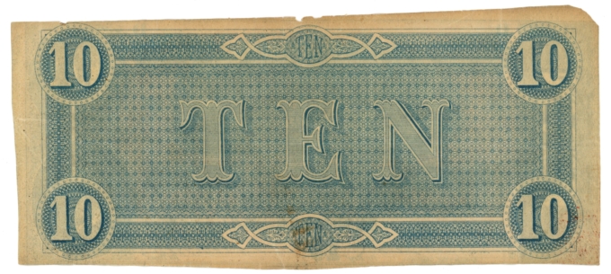 T-68 Confederate States of America CSA $10 (L5252)