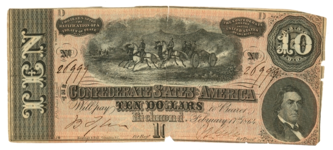 1864 T-68 Confederate States of America CSA $10 (L5253)