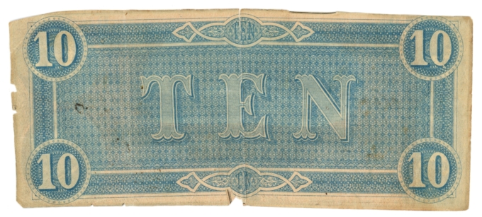 1864 T-68 Confederate States of America CSA $10 (L5253)