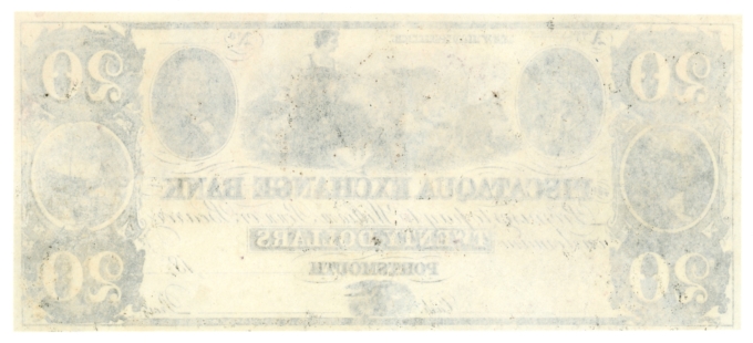 18XX Piscataqua Exchange Bank Portsmouth NH $20 Obsolete Note (L5259)