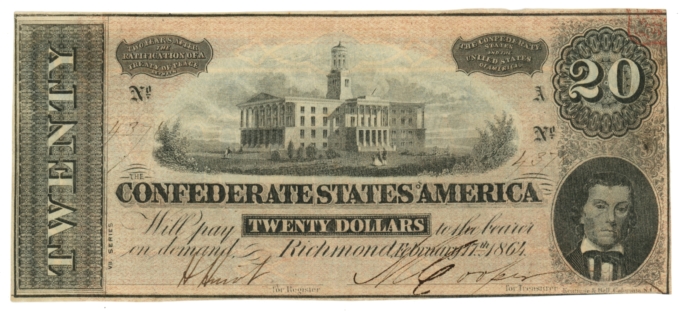 T-67 1864 Confederate States of America CSA $20 Note PF-11 CR-511 (L5260)