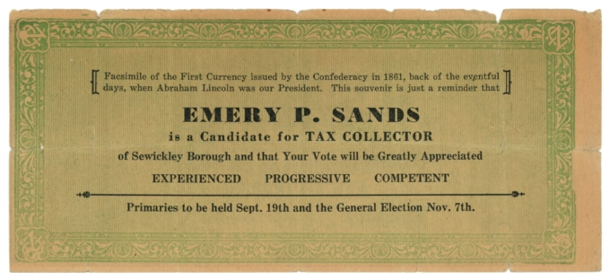 ND CSA Ad Pennsylvania Emery P. Sand Tax Collector PA (L5271)