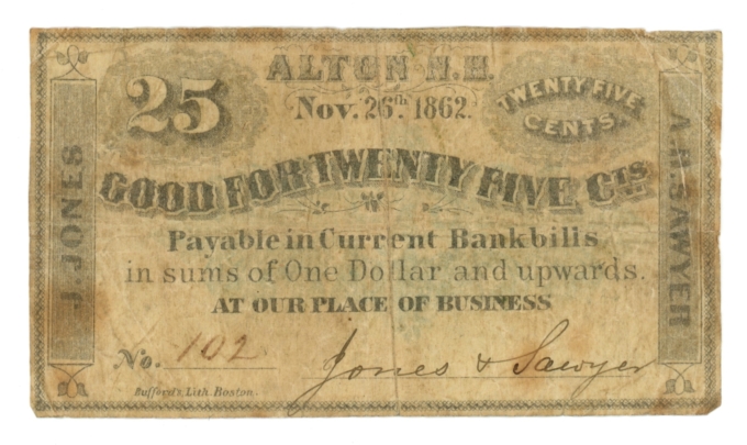 1862 Alton New Hampshire 25 Cent note NH (L5275)
