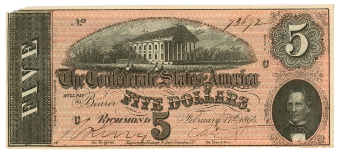 T-69 PF-9 CR-563 1864 Confederate States of America $5 (L5281)