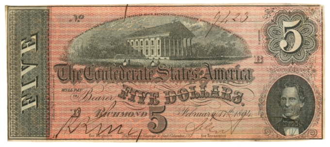 T-69 PF-10 CR-564 Confederate States of America $5 (L5282)