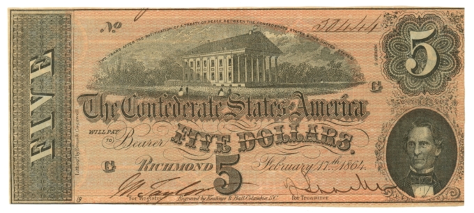 T-69 PF-10 CR-564 Confederate States of America $5 (L5283)