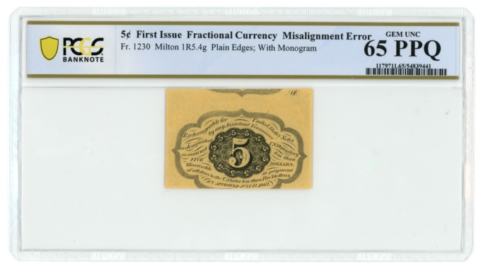 First Issue 5 Cent US Fractional Error PCGS UNC 65 PPQ (L5284)
