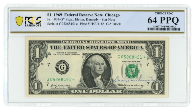 1969 $1 FRN Chicago FR-1903-G* 2 in seq. PCGS 64 PPQ (L5289)