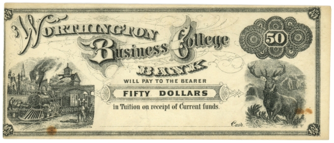 ND Worthington Business College Bank $50 Unknown Issue (L5291)