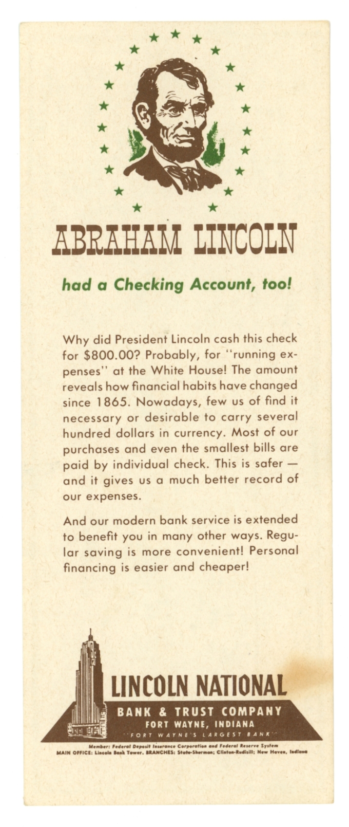Vintage Check Scan Lincoln National Bank & Trust Company AD Note (L5927)