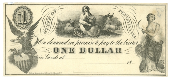 18XX State of Pennsylvania Unknown Issuer $1 Obsolete Scrip (L5302)