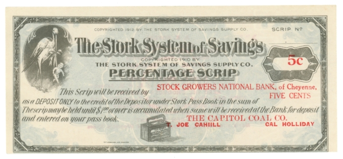 1910s Stork System Stock Growers National Bank 5c Cheyenne WY (L5303)