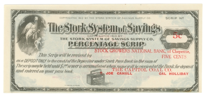 1910s Stork System Stock Growers National Bank 5c Cheyenne WY (L5304)