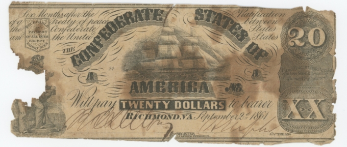 T-18 1861 Confederate States of America CSA $20 Note PF-25 CR-133 (64139)