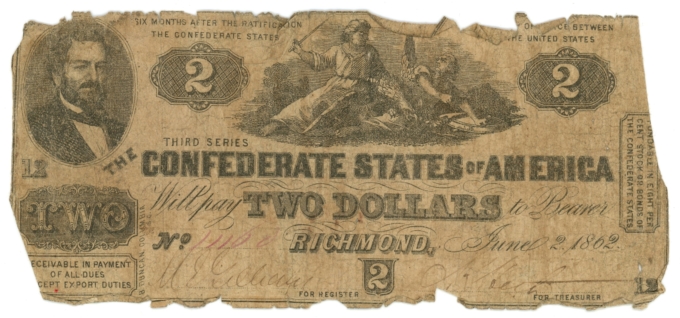T-42 1862 Confederate States of America CSA $2 Note PF-5 CR-337 (64141)