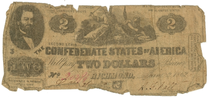 T-42 1862 Confederate States of America CSA $2 Note PF-3 CR-336 (64142)