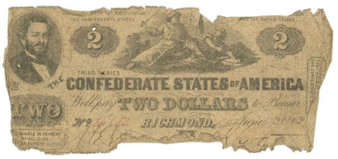 T-42 1862 Confederate States of America CSA $2 Note PF-5 CR-337 (64143)