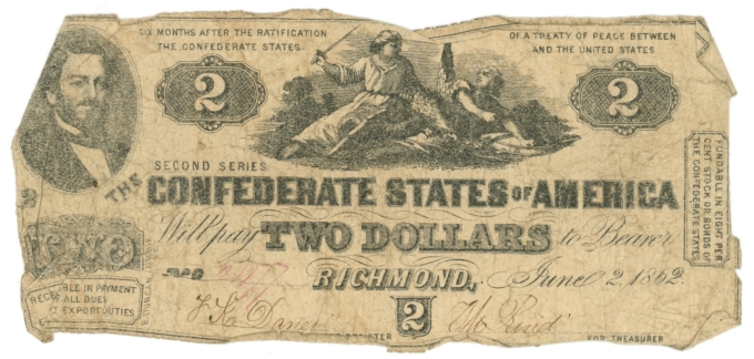 T-42 1862 Confederate States of America CSA $2 Note PF-3 CR-336 (64144)