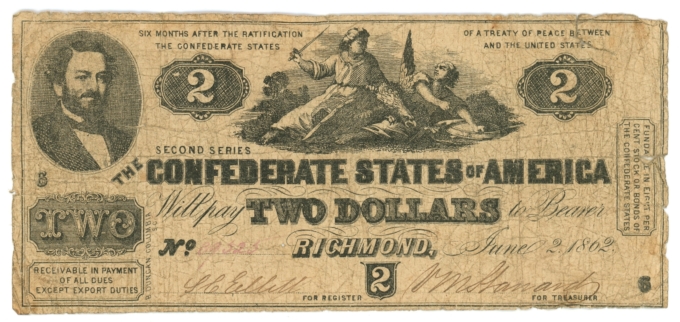 T-42 1862 Confederate States of America CSA $2 Note PF-3 CR-336 (64145)