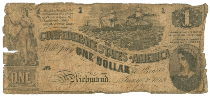 T-44 1862 Confederate States of America $1 Note PF-1 CR-339 (64146)